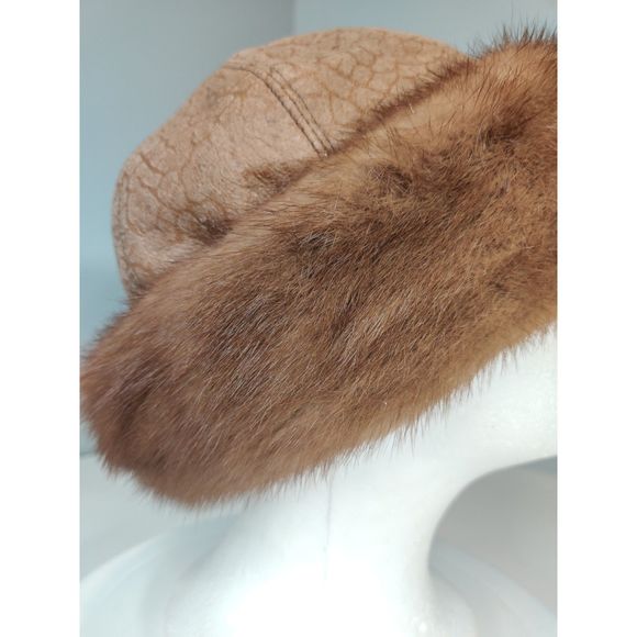 Beautiful Beige Mink And Brown w Gold Details in the Leather Hat from Canada main image 10